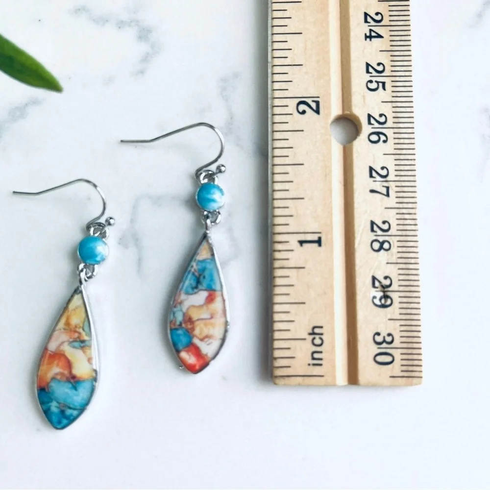 3/$22🩶 Blue Rust Terra Cotta Swirl Earrings Silver Boho Jewelry Western Jewelry - Picture 9 of 10